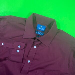 Stafford Travel Men Burgundy Easy Care Broadcloth Dress Shirt 16.5 32-33 Regular